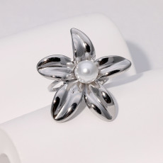 Flower ring simulation pearl stainless steel ring for women
