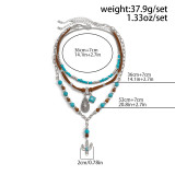 Retro imitation turquoise sweater chain bead necklace cowboy style