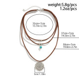 Retro imitation turquoise sweater chain bead necklace cowboy style