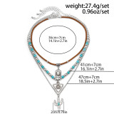 Retro imitation turquoise sweater chain bead necklace cowboy style