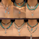 Retro imitation turquoise sweater chain bead necklace cowboy style