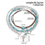 Retro imitation turquoise sweater chain bead necklace cowboy style