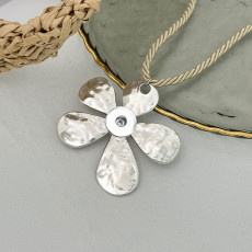 Metal large flower pendant necklace with threaded five leaf flower  20mm snap button jewelry