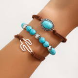 Retro imitation turquoise sweater chain bead necklace cowboy style