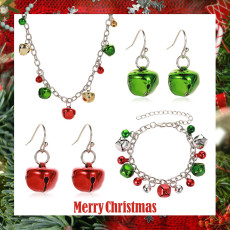 New Christmas necklace set with colorful bells, bracelets, earrings for women