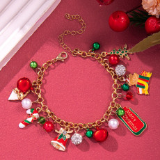 Christmas bracelet, bell, pearl bracelet, snowflake, reindeer pendant, bracelet