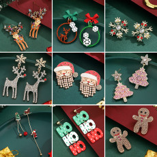 Christmas alloy earrings, Christmas hat, reindeer drill, Christmas tree, gingerbread man