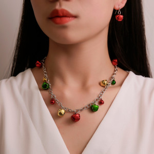 New Christmas necklace set with colorful bells, bracelets, earrings for women