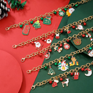 Christmas bracelet, bell, pearl bracelet, snowflake, reindeer pendant, bracelet