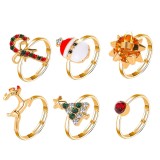 Christmas Accessories Cartoon Elk Christmas Tree Ring 6-piece Set with Drip Oil Adjustable Ring