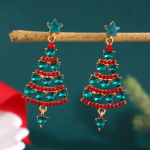 rhinestone Christmas Tree Earrings for Women's Christmas Earrings