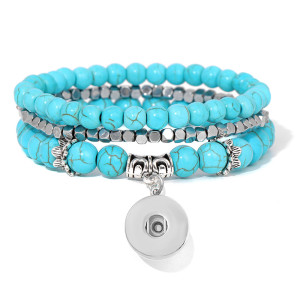 Natural stone bead bracelet, women's lotus flower, pine stone bead powder, 20MM snap button three-layer bracelet