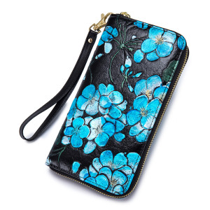 Long genuine leather zipper wallet RFID leather handbag