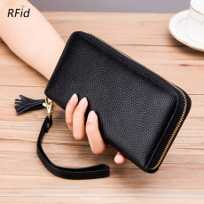 Purses women tassel anti-theft brush genuine leather wallet RFID