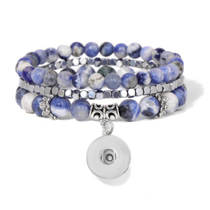 Natural stone bead bracelet, women's lotus flower, pine stone bead powder, 20MM snap button three-layer bracelet