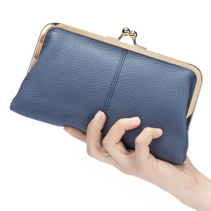 Genuine leather clip bag long handbag new top layer cowhide wallet storage bag large capacity