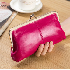 Genuine leather vintage clip bag, hand-held bag, wallet, oil wax leather storage bag