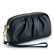 Genuine leather handbag, MOM  double-layer zipper wallet, mobile phone bag, cowhide women's style