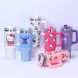 Diamond inlaid 40oz handle car cup 304 stainless steel insulated cup large capacity ice cream cup wholesale