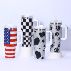 40oz diamond studded car cup with large capacity and handle, ice cream cup, 304 stainless steel vacuum insulated cup