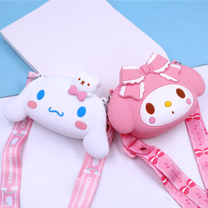 New cute Kuromi silicone coin purse, big ear dog children's crossbody bag, shoulder bag, cartoon princess bag