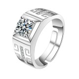 Square men's ring, internet famous men's ring Copper zircon Adjustable opening