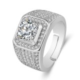 Square men's ring, internet famous men's ring Copper zircon Adjustable opening