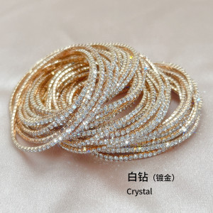 10pcs/ lot 2mm Rhinestones Sparkling Elastic Bracelet gold-plated