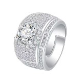 Square men's ring, internet famous men's ring Copper zircon Adjustable opening