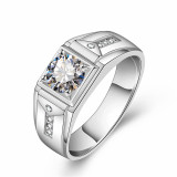 Square men's ring, internet famous men's ring Copper zircon Adjustable opening