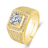 Square men's ring, internet famous men's ring Copper zircon Adjustable opening