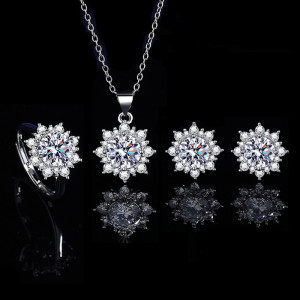 Hot selling two carat sunflower set with diamond rings, necklaces, earrings for women
