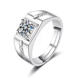Square men's ring, internet famous men's ring Copper zircon Adjustable opening