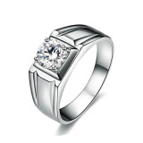 Square men's ring, internet famous men's ring Copper zircon Adjustable opening