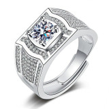 Square men's ring, internet famous men's ring Copper zircon Adjustable opening
