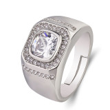 Square men's ring, internet famous men's ring Copper zircon Adjustable opening