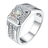 Square men's ring, internet famous men's ring Copper zircon Adjustable opening