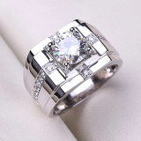 Square men's ring, internet famous men's ring Copper zircon Adjustable opening