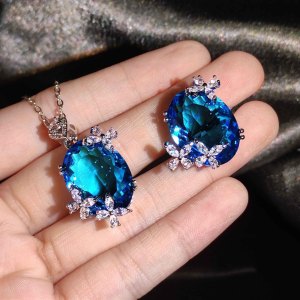Butterfly Open Ring Sea Blue Treasure Necklace Pendant
