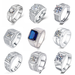 Square men's ring, internet famous men's ring Copper zircon Adjustable opening