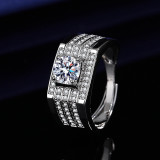 Square men's ring, internet famous men's ring Copper zircon Adjustable opening
