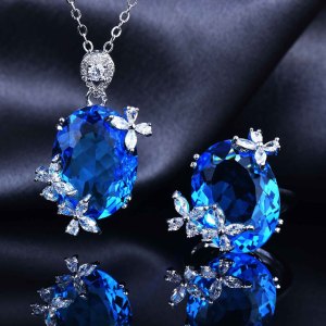 Butterfly Open Ring Sea Blue Treasure Necklace Pendant