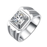 Square men's ring, internet famous men's ring Copper zircon Adjustable opening