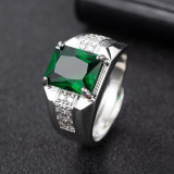 Square men's ring, internet famous men's ring Copper zircon Adjustable opening