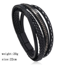 22cm Punk style metal chain retro multi-layer woven leather bracelet men's leather bracelet