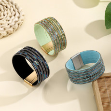 Rhinestone PU Leather Wide Edge Magnetic Buckle Bracelet Fashion Handpiece