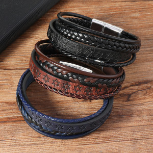 20MM snap bracelet Retro punk style hexagonal star magnetic buckle leather bracelet