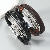 Men's bracelet vintage hand woven leather rope magnetic buckle
