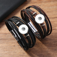 20mm snap bracelet Hand woven turquoise magnetic buckle leather bracelet