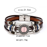 Vintage multi-color cat eye natural stone stainless steel leather bracelet